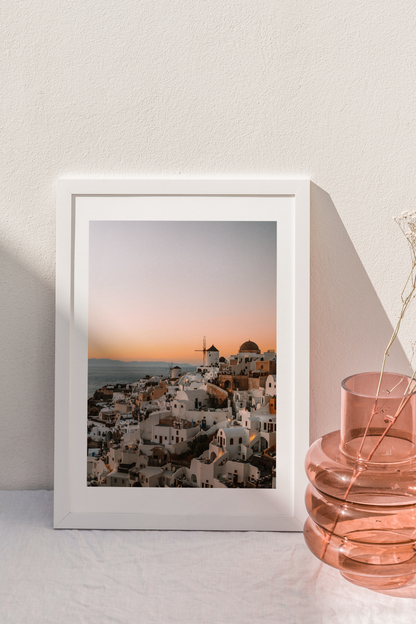 santorini sunset fine art print, soft summer vibes, european summer decor, summer wall decor, greek island wall art