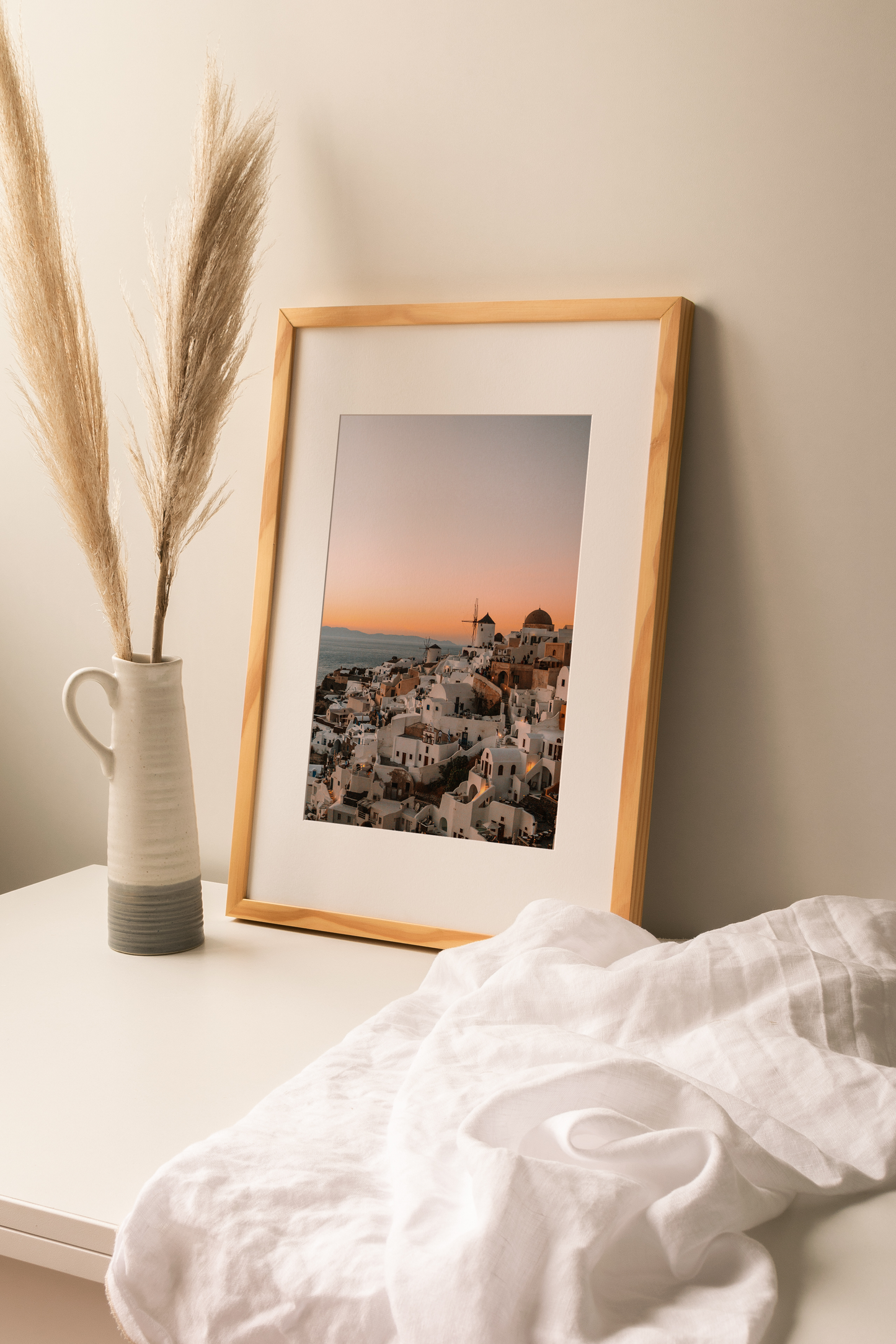 Greek island wall art, fine art photography, sustainable wall art, living room pink sunset wall art, 