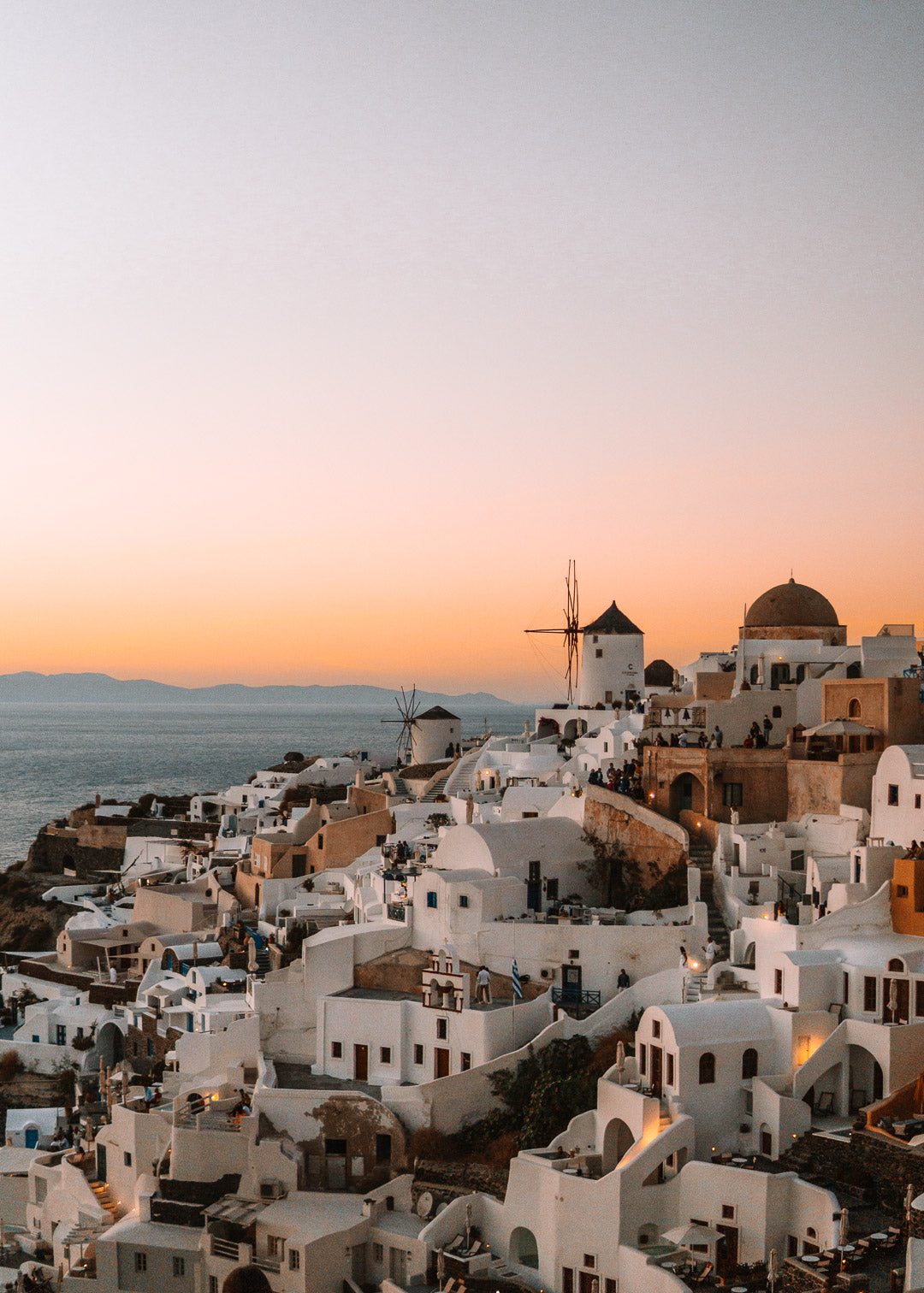 Photograph, fine art, of Santorini Island in Greece. wall art ocean, sunset wall art, wall art for living room. Beautiful soft art. European village.